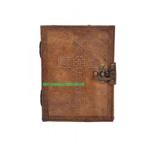 Handmade Antique Design Cross Embossed Leather Journal Charcoal Color Journals Notebook & Sketchbook